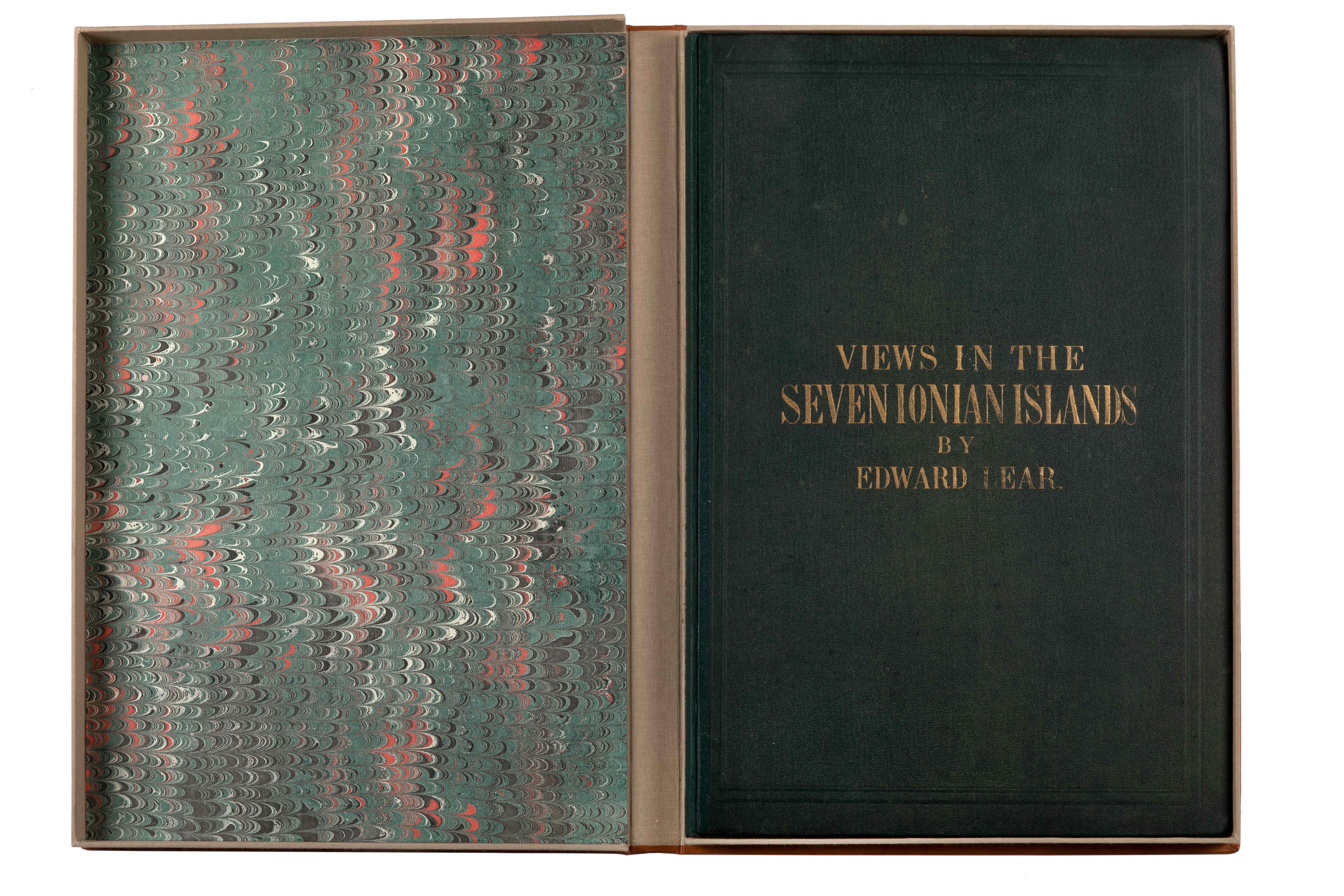 The book Views in the Seven Ionian Islands in a decorative casing.  The book Views in the Seven Ionian Islands