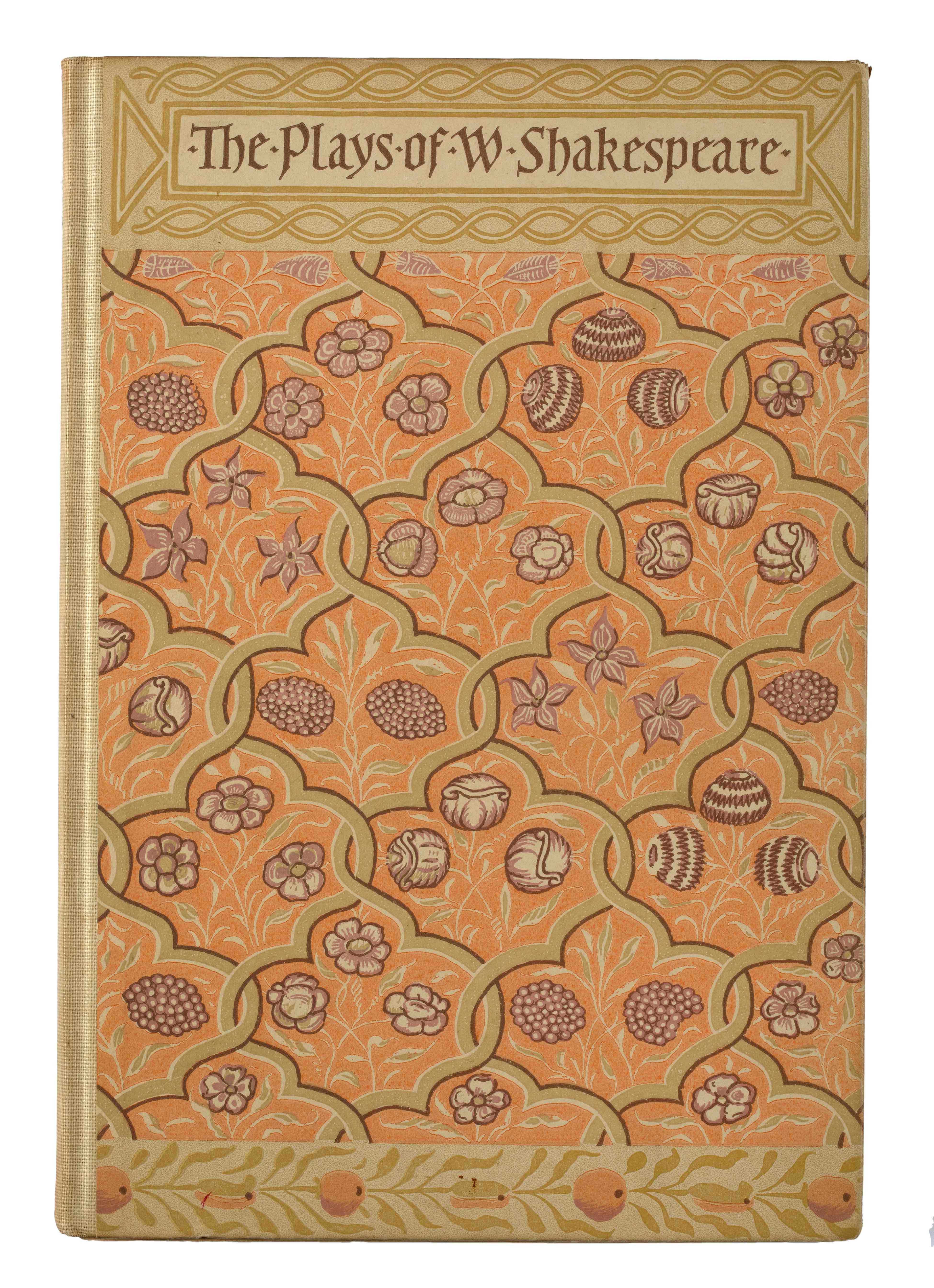 Cover in orange colours, with decorative flowers and shapes. Cover of the book Trolius and Cressida