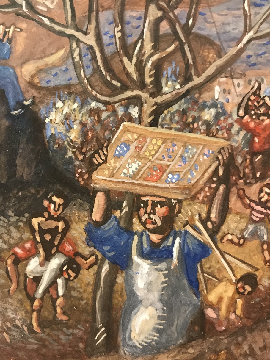 Γεωργοί που δουλεύουν, παιδιά που παίζουν σε χωράφι και άνθρωπος που παίζει φλογέρα.  Γεωργοί που δουλεύουν, παιδιά που παίζουν σε χωράφι και άνθρωπος που παίζει φλογέρα.