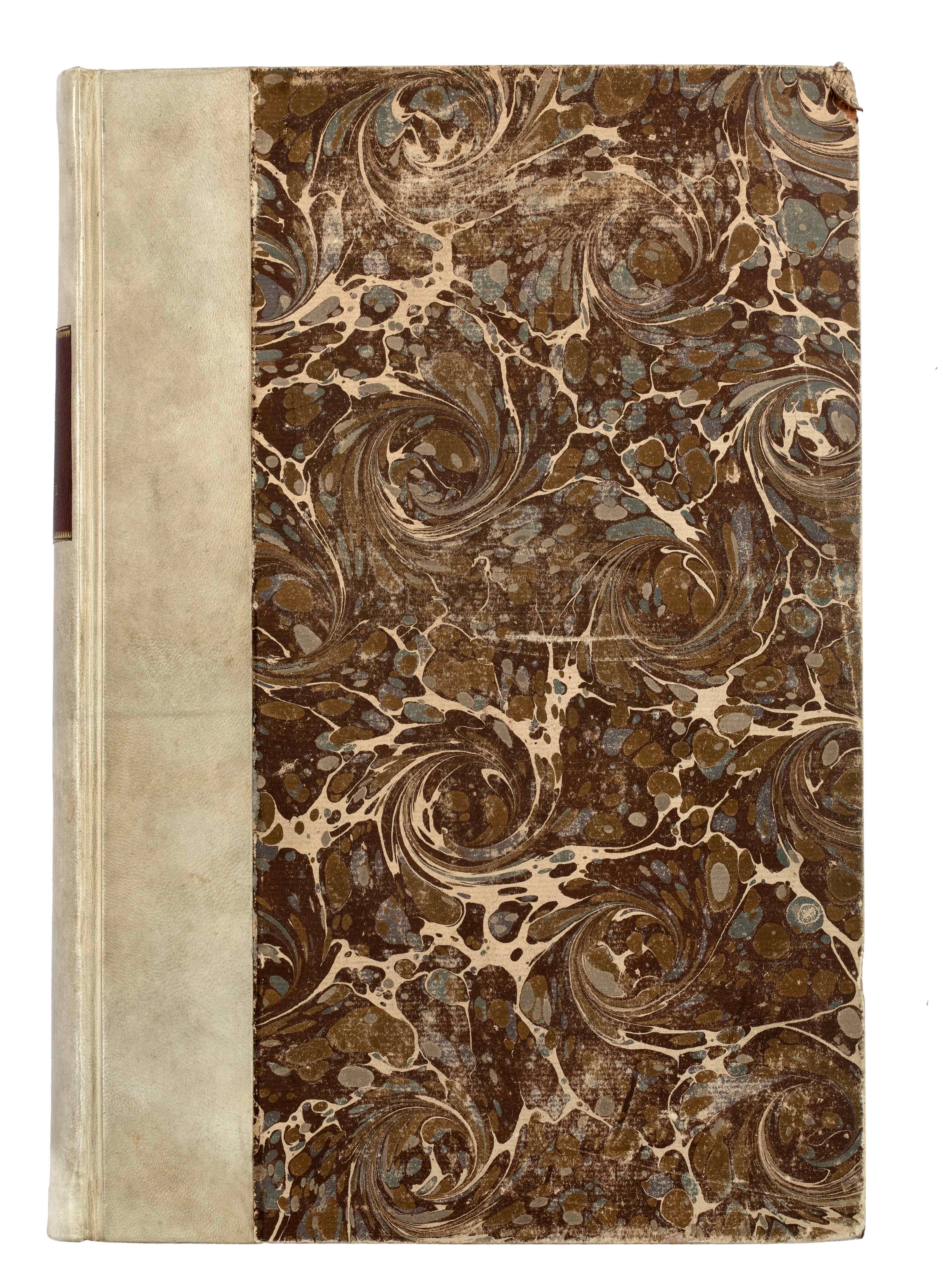Cover in brown and beige colour, with irregular decorative elements. The book Description exacte des isles de l'archipel
