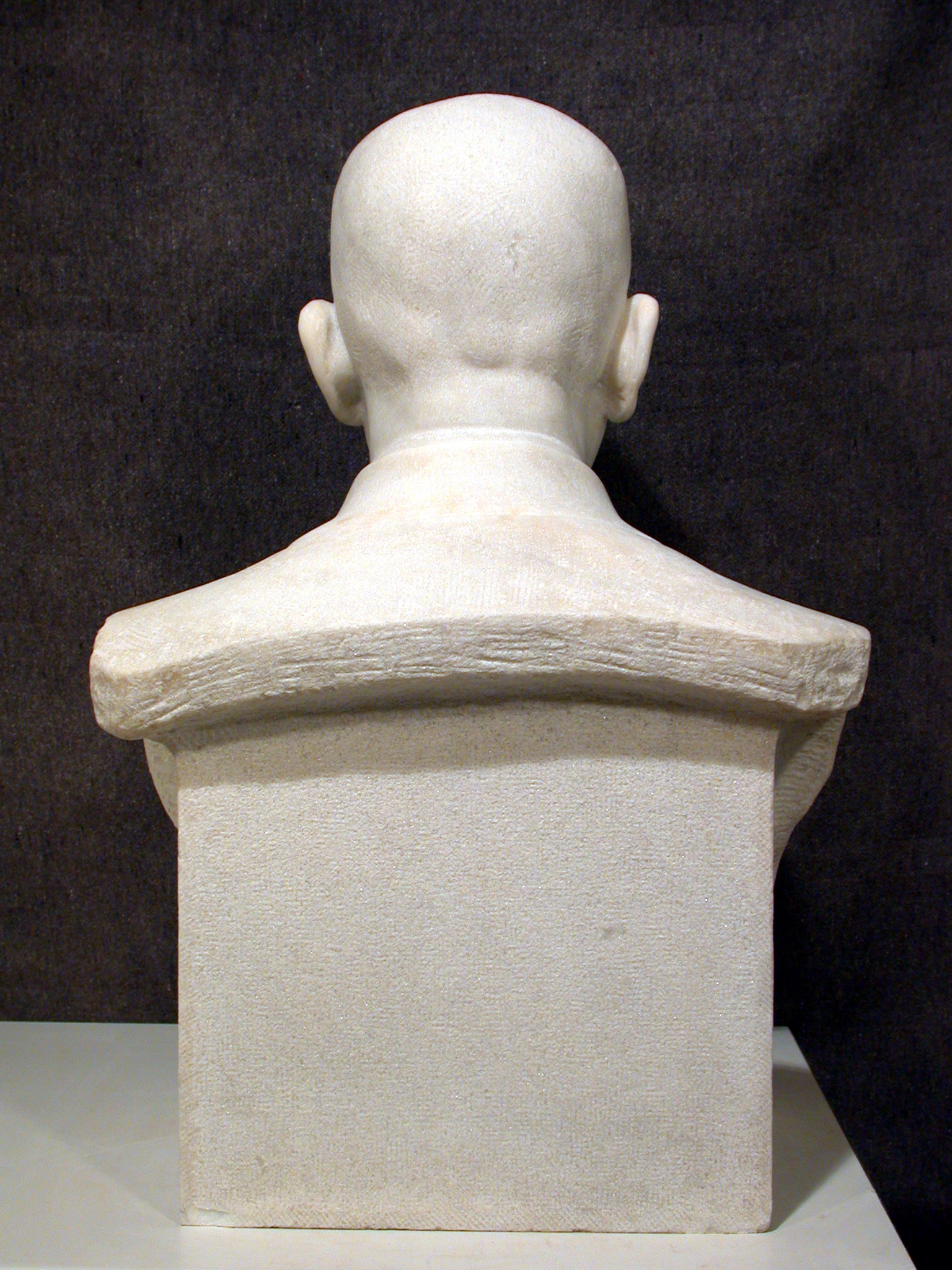 White, marble bust, back view. Bust of Spyridon Loverdos