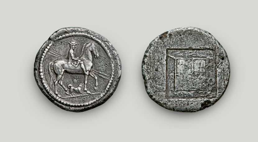 Two sides of silver tetradrachm of Alexander I of Macedon