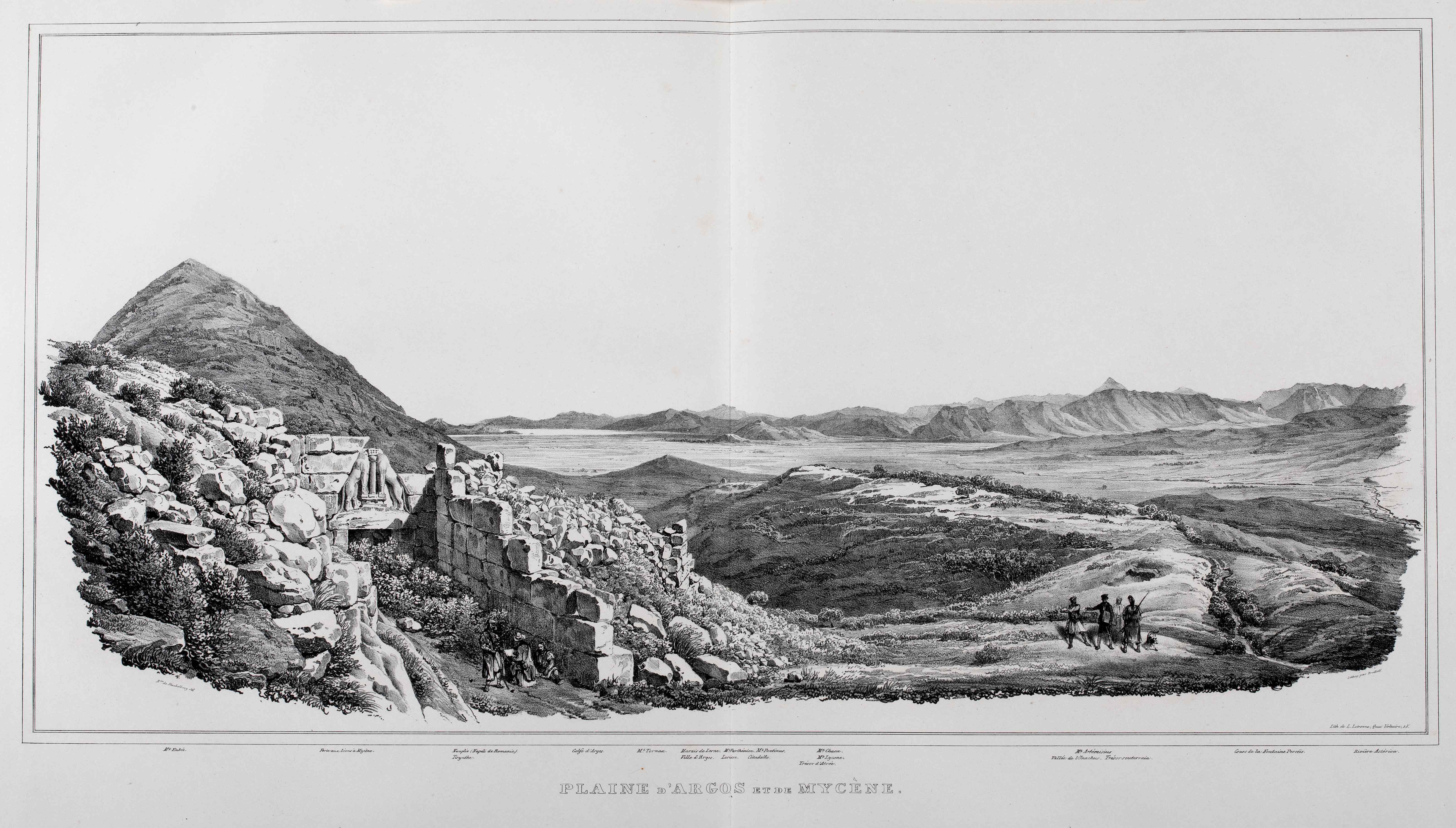 Σελίδα του 1ου τόμου του La Grèce: vues pittoresques et topographiques με την πύλη των λεόντων στις Μυκήνες.  Σελίδα του La Grèce: vues pittoresques et topographiques – Τόμος 1