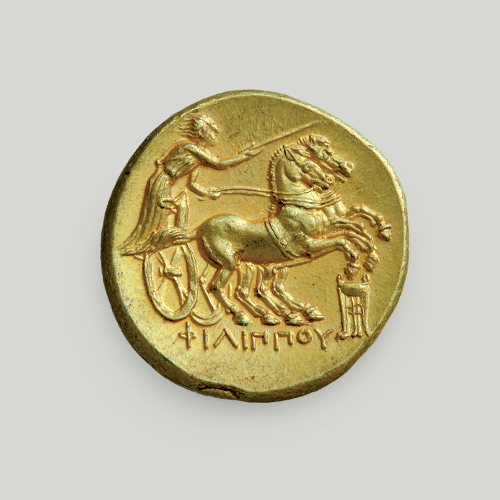Οπίσθια όψη χρυσού στατήρα Φιλίππου Β΄, Μακεδονία 
